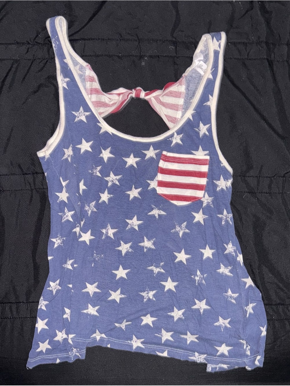Others Follow Blue Star-Print Tank Top with Striped Pocket